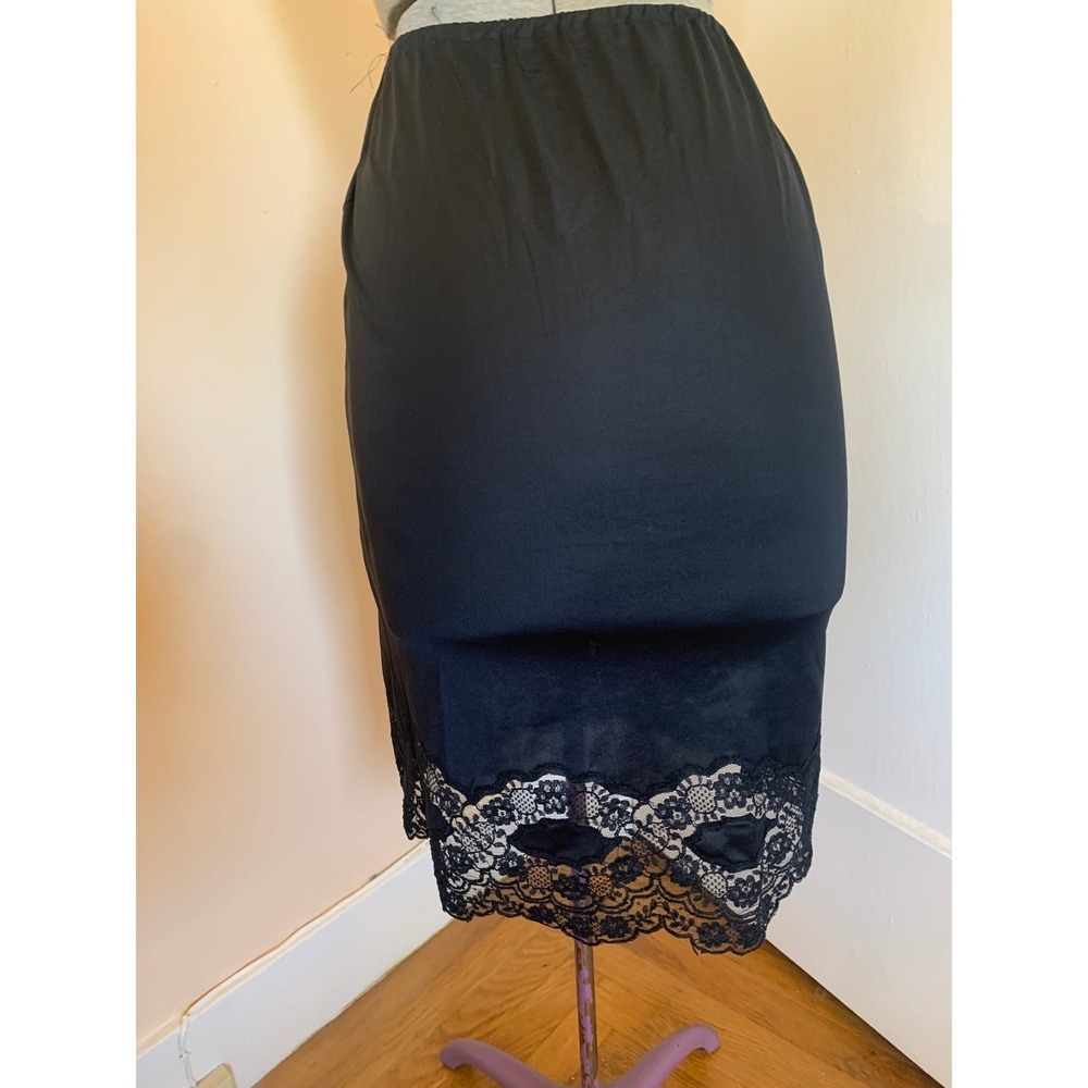 Vintage Van Raalte Suavette Black Nylon Half Slip Lace Hem Small Made in USA - Picture 2 of 7